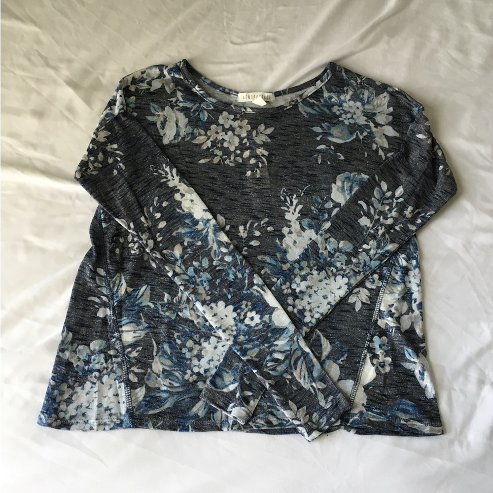 Blue Floral Print Long Sleeve Shirt